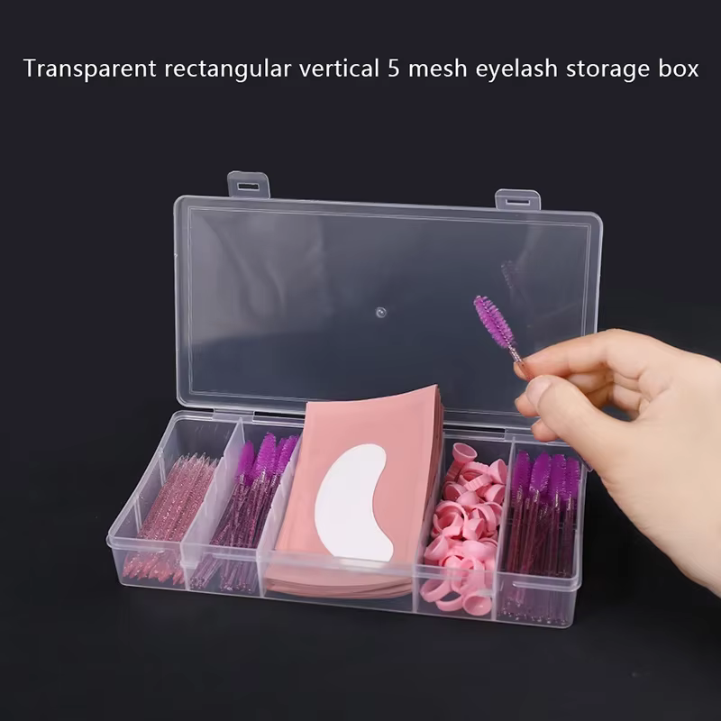 Organisateur d'outils d'extension de cils Vertical à 5 grilles, rectangulaire Transparent avec couve