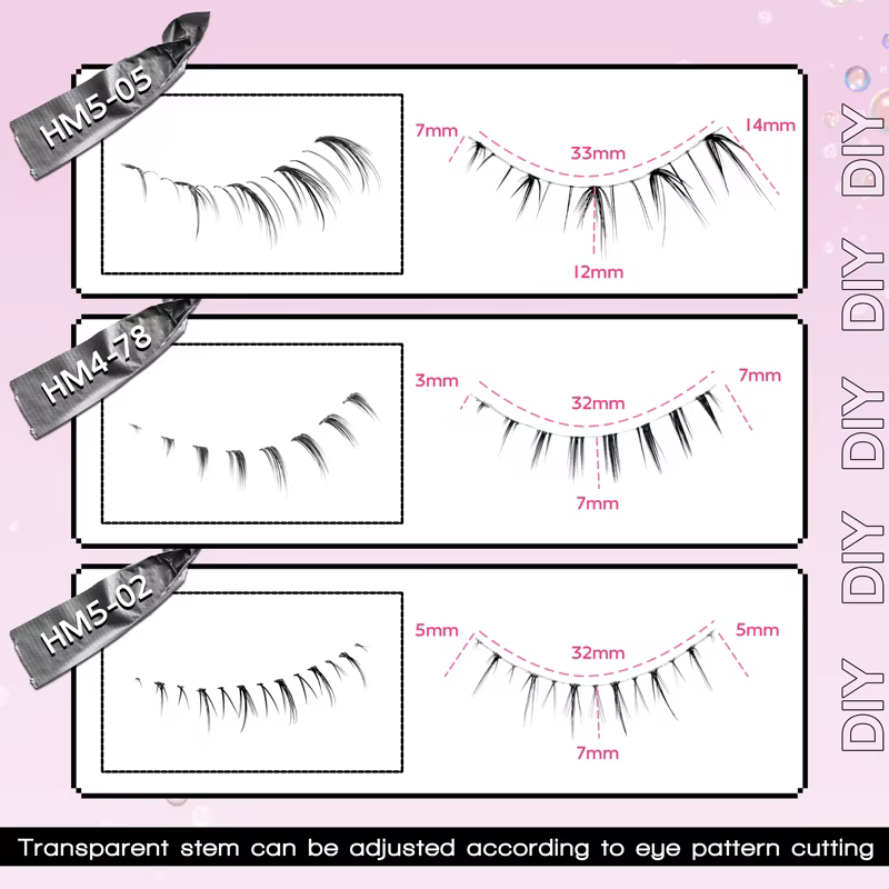10 paires de cils inférieurs Manga, bande transparente, vaporeux, petite flamme sous les yeux, maqui
