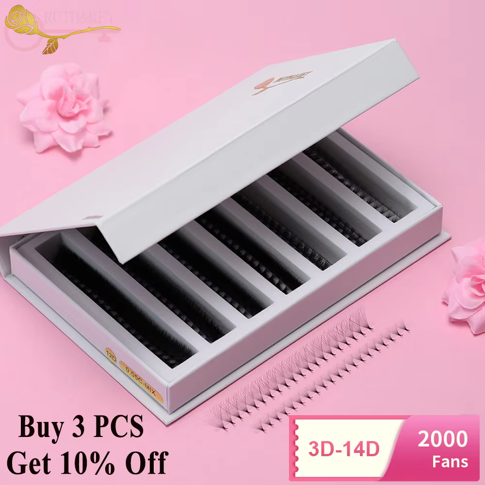 Extensions de cils pré-faits 2000 Fans 0.05 0.07 Mix C D Volume Russe Naturel Fait Main 8D 12D 14D U