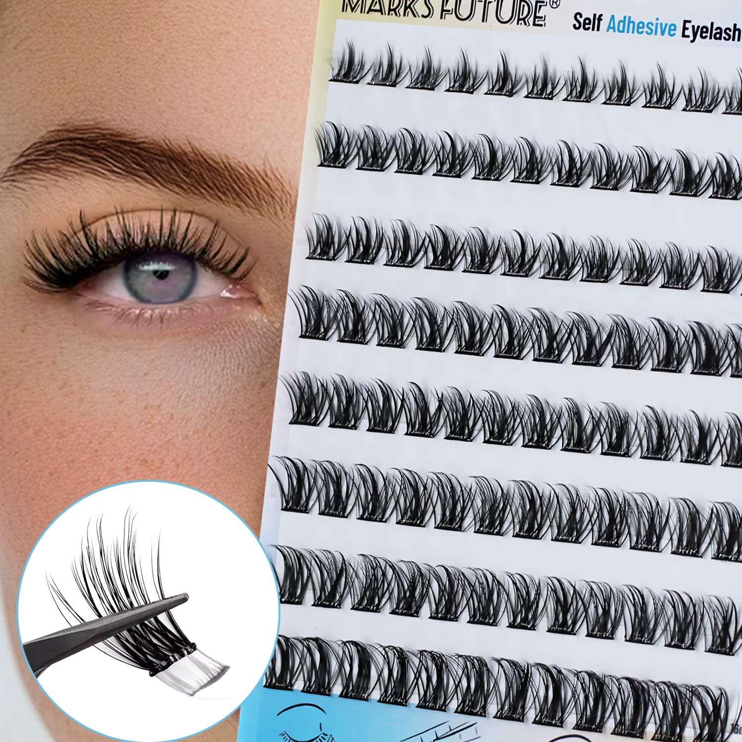 Faux cils auto-adhésifs, 96 pièces, aspect naturel vaporeux, noirs, pour usage domestique (D-Mix8-16