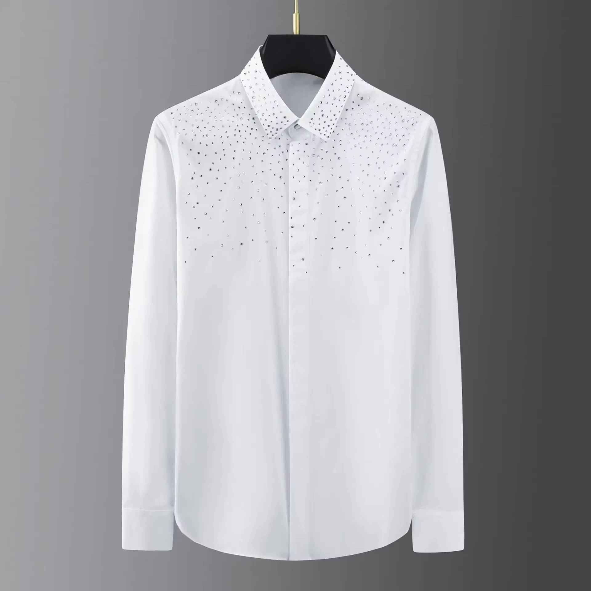 Chemise tchèque à strass pour hommes, manches longues, Slim, décontractée, vêtements de discothèque,