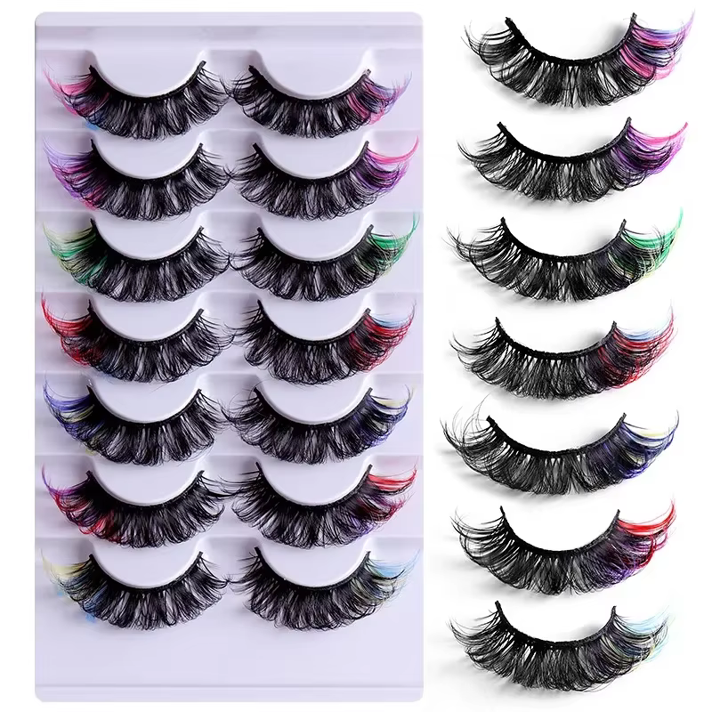 7 paires de faux cils colorés 3D Faux vison cils moelleux russe naturel épais cils moelleux