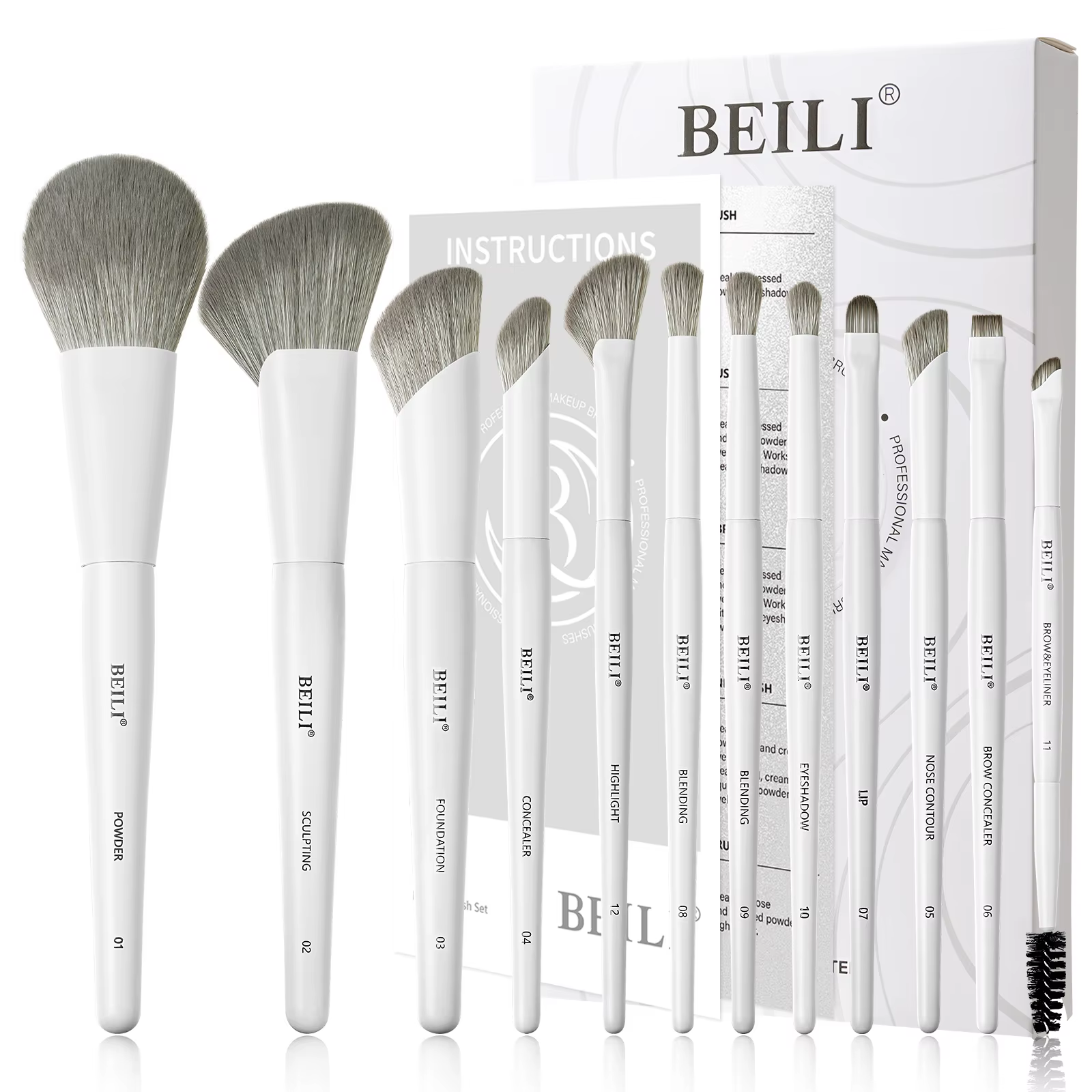 BEILI – ensemble de pinceaux de maquillage professionnels végétaliens, 12 pièces, maïs, bambou, soie