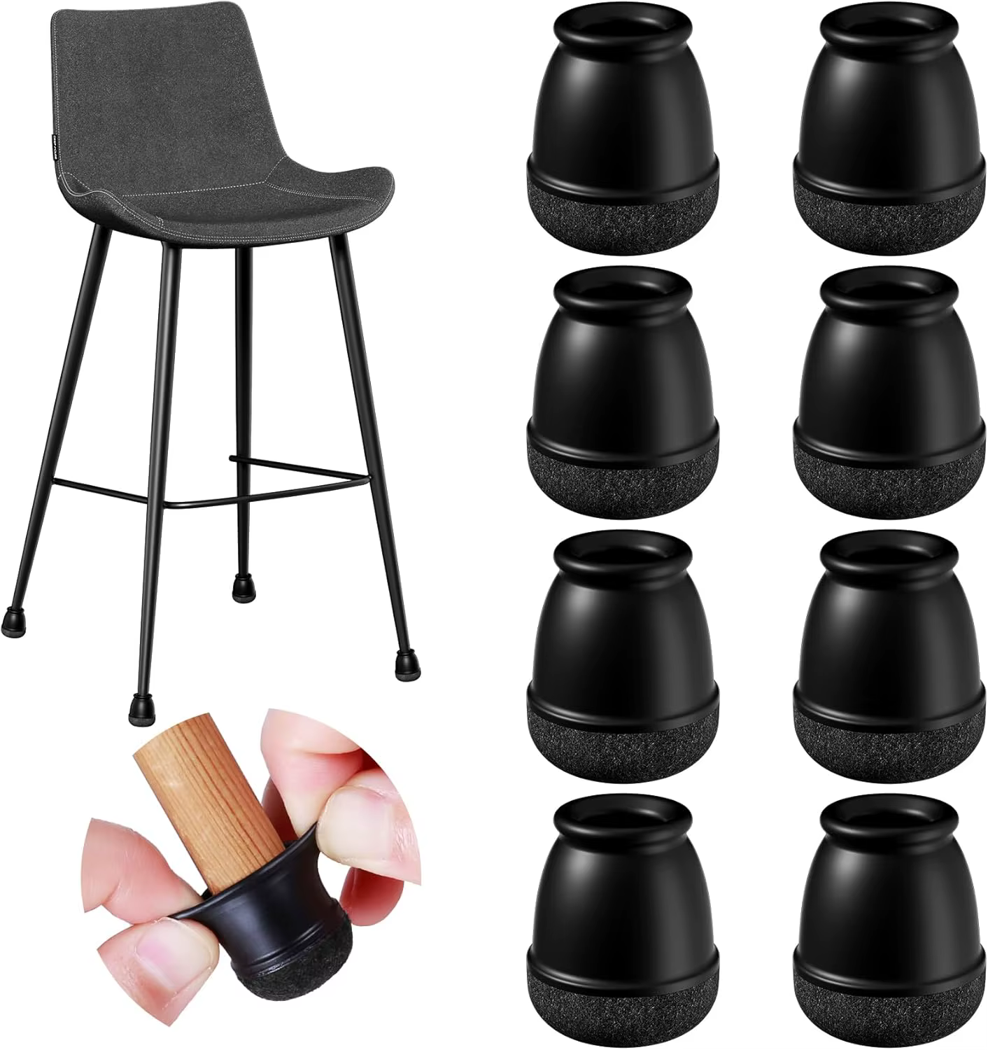 Protecteurs de pieds de chaise ronds noirs, 8 pièces, couvre-pieds antidérapants en Silicone pour so