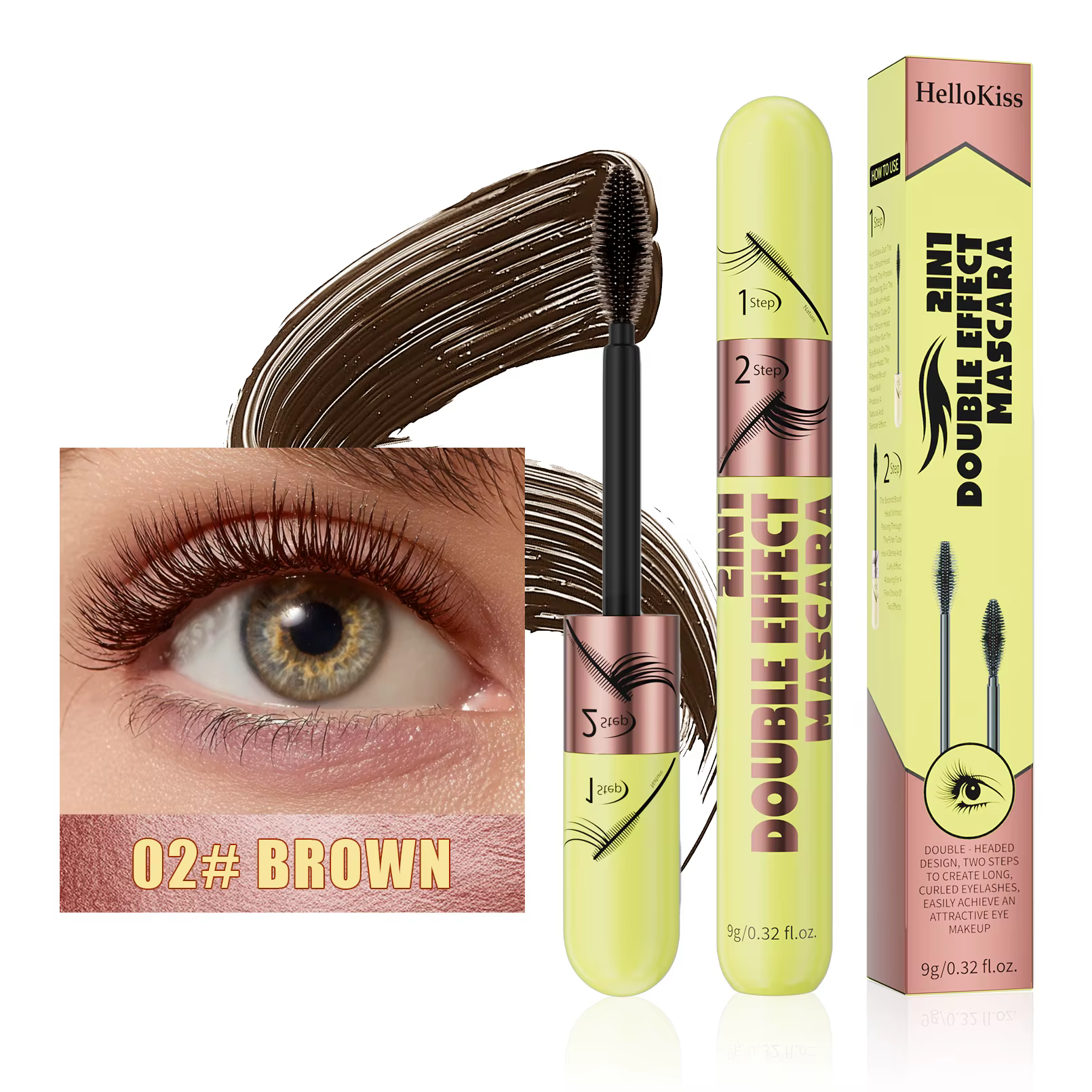 [Rímel marron à double tête de brosse] Mascara marron imperméable avec double tête de brosse – Anti-