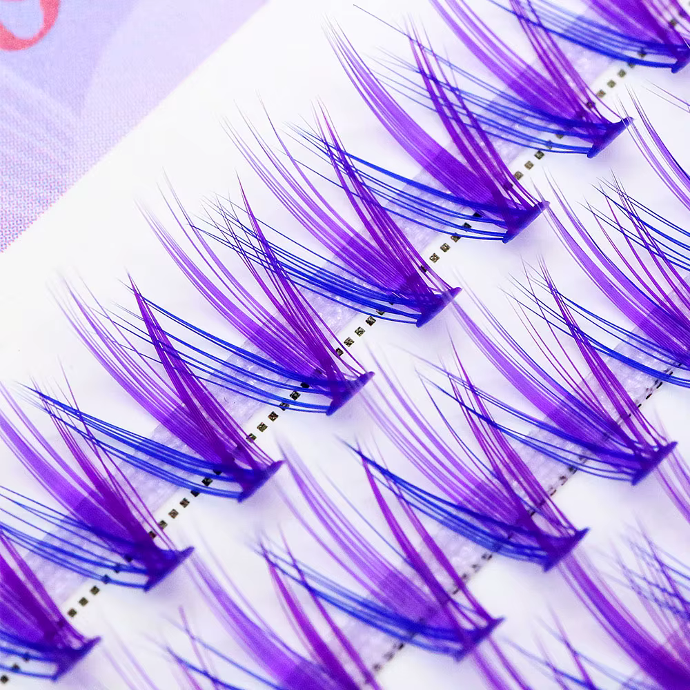 Extensions de cils en grappe colorées bleu-violet, effet volume 20D, longues et naturelles, faux-cil