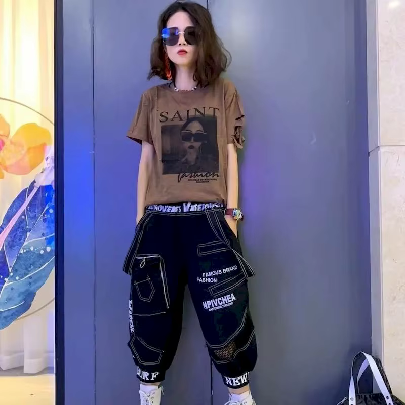 T-shirt en coton imprimé à motif d'oeil pour femmes, manches courtes, design de mode, tendance d'été