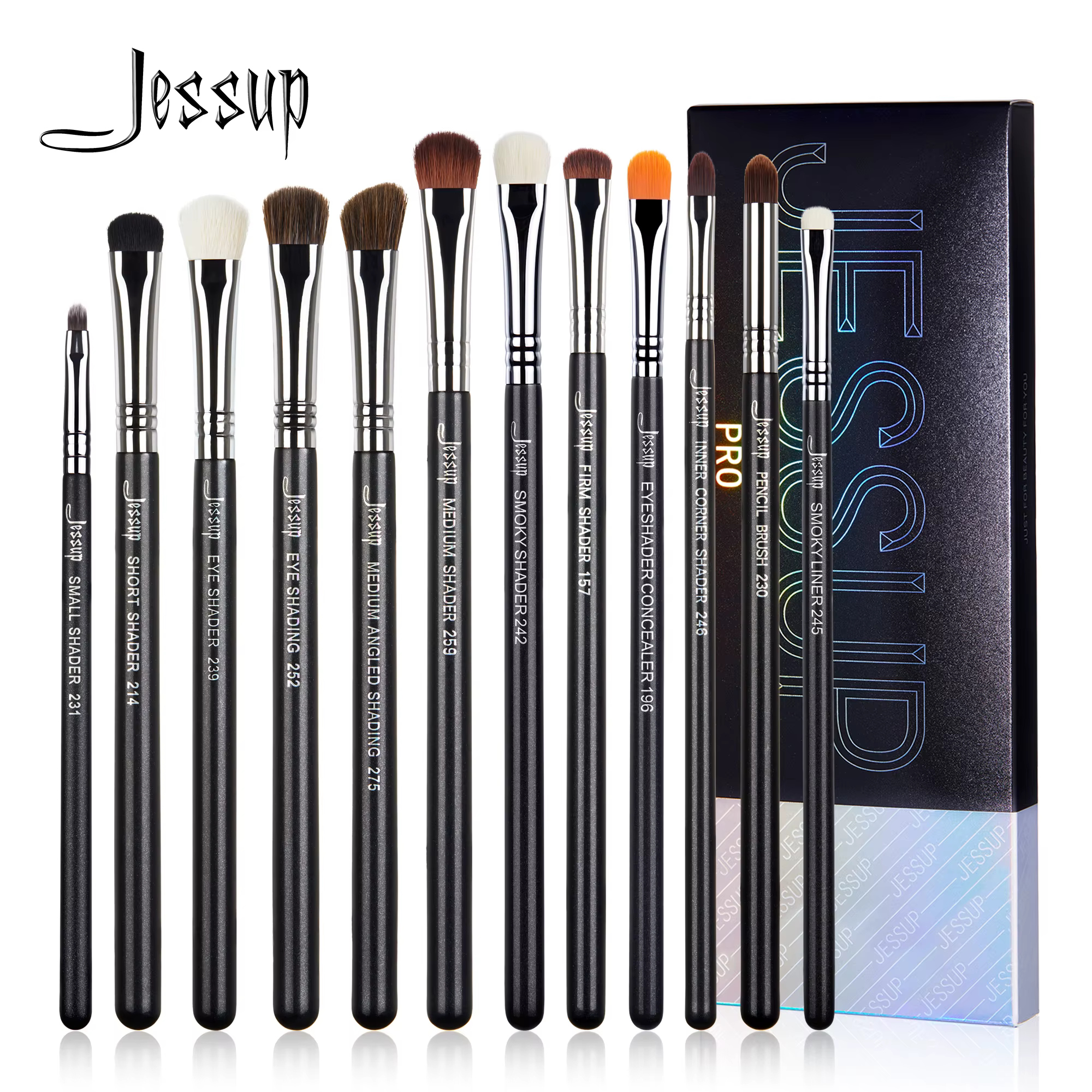 Jessup-Ensemble de pinceaux de maquillage pour les yeux, noir, synthétique, premium, ombre à barrage