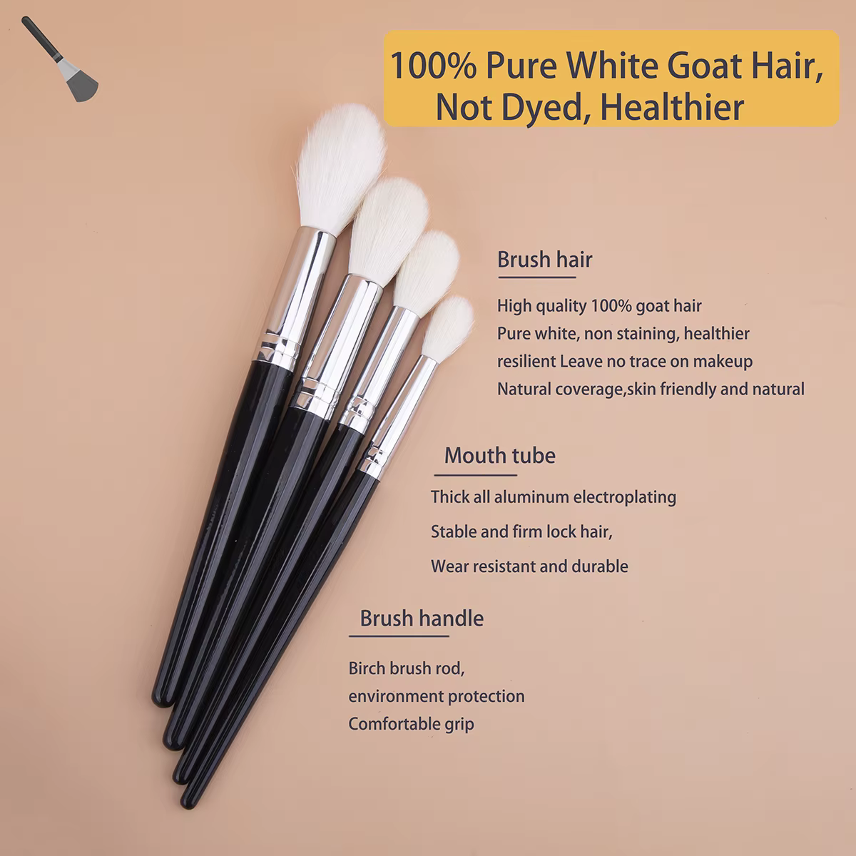 Pinceau surligneur de maquillage 100% poils de chèvre, surligneur conique, poudre de réglage du visa