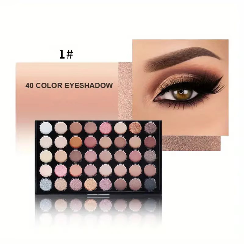 Palette de fards à paupières 40 couleurs, maquillage pour femmes avec pinceaux, couleur chair, paill