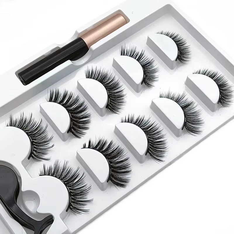 Ensemble de 5 paires de faux cils magnétiques avec eye-liner liquide magnétique, facile à porter, sa