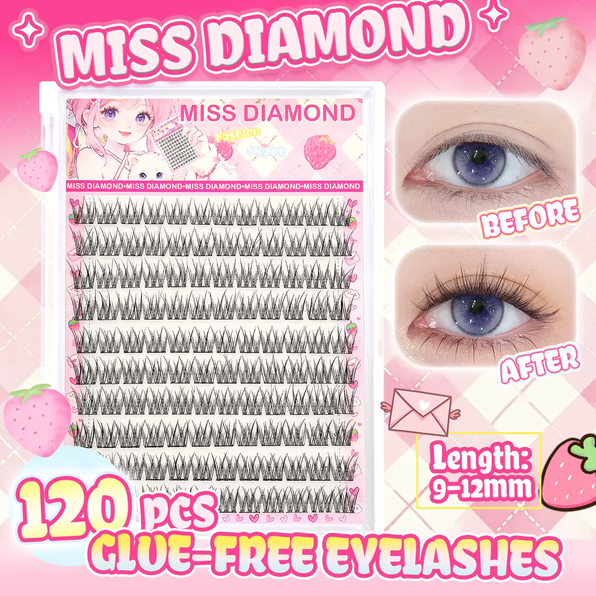 Ensemble de faux cils faciles à coller, style dessin animé épais avec un aspect naturel, adapté aux 