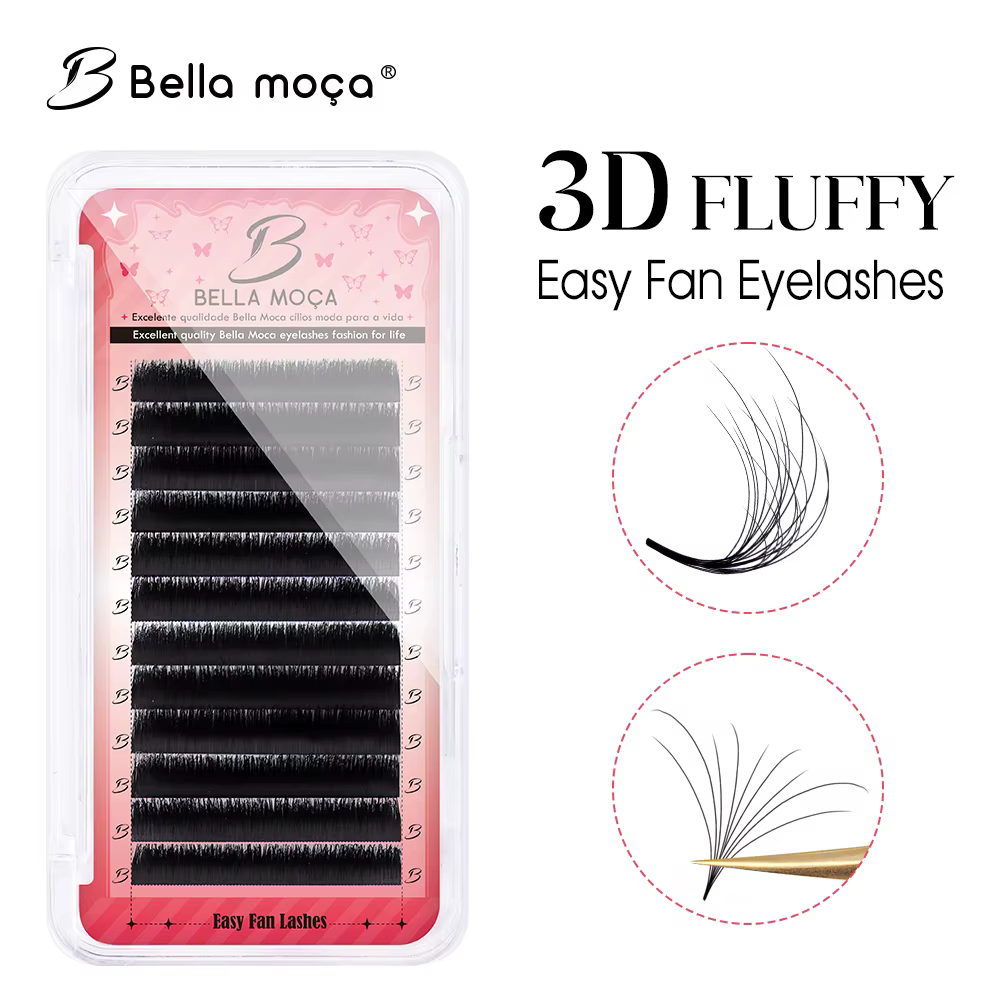 Bella moça camélia facile ventilateur cils Extensions Double couche moelleux faux cils préfabriqués 