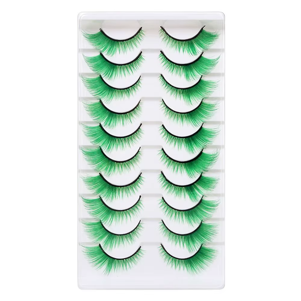 10 paires de cils colorés d'aspect dramatique colorés rouge vert rose bleu jaune cils de renard doux