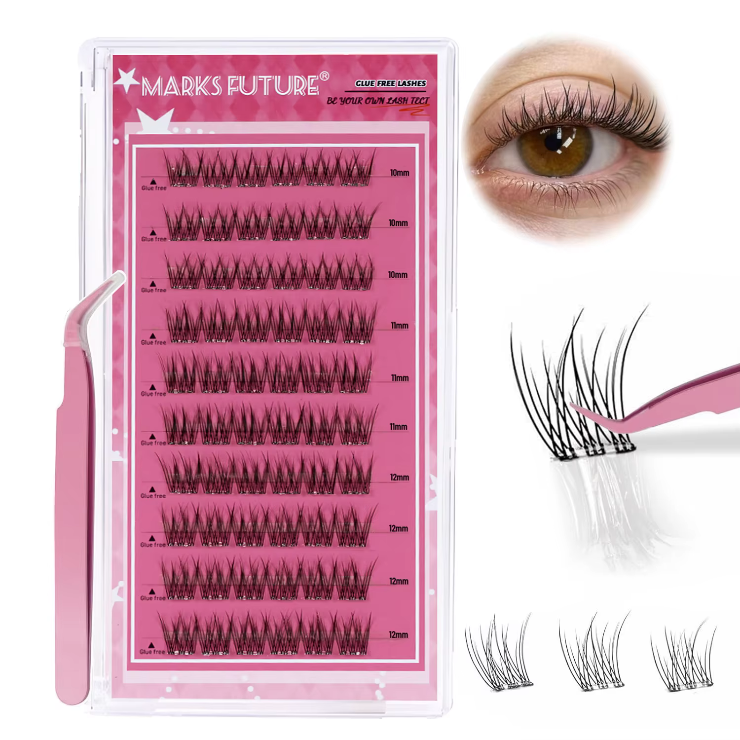 Faux cils auto-adhésifs, grappes de cils à pression, extensions de cils vaporeux, kit d'extension de