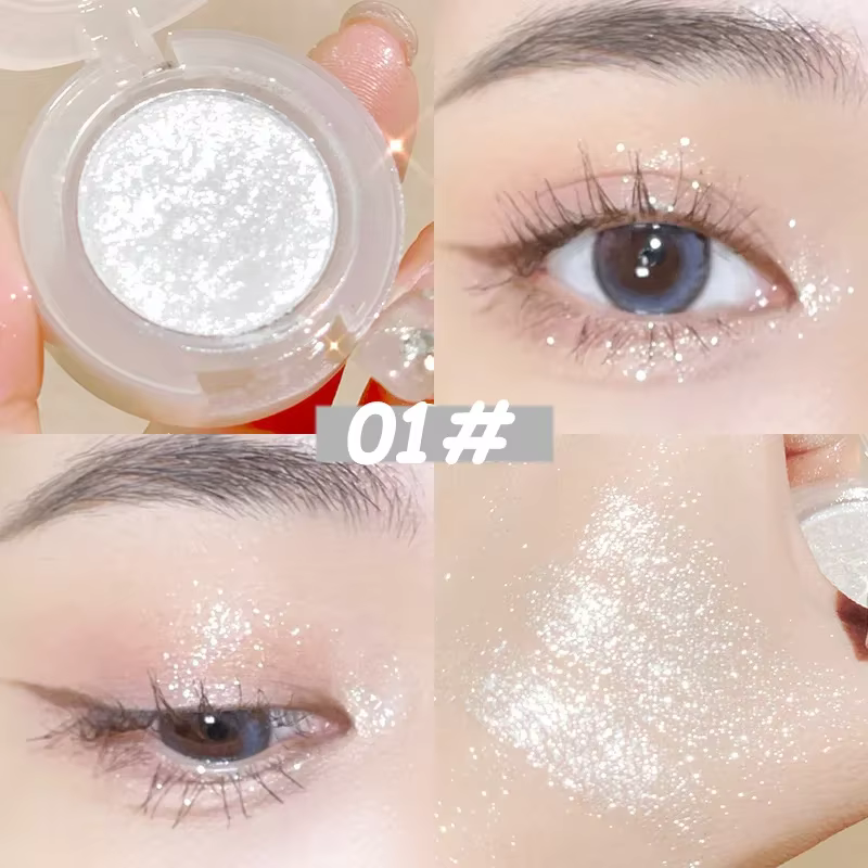 Fard à barrage argenté longue durée pour femme, maquillage nacré imperméable, paillettes scintillant