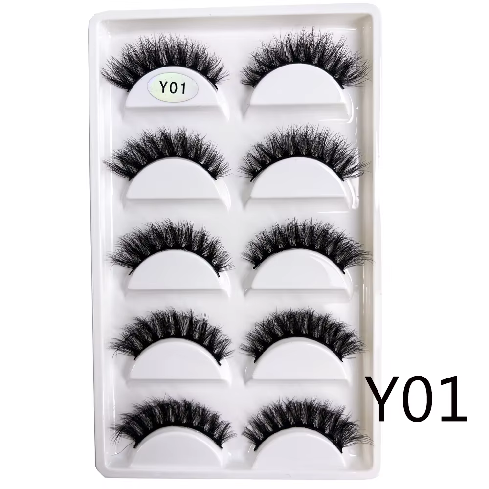 NOUVEAU Lot de 5 paires de faux cils 3D Y08 en vison naturel, style volumineux, pour maquillage, fau