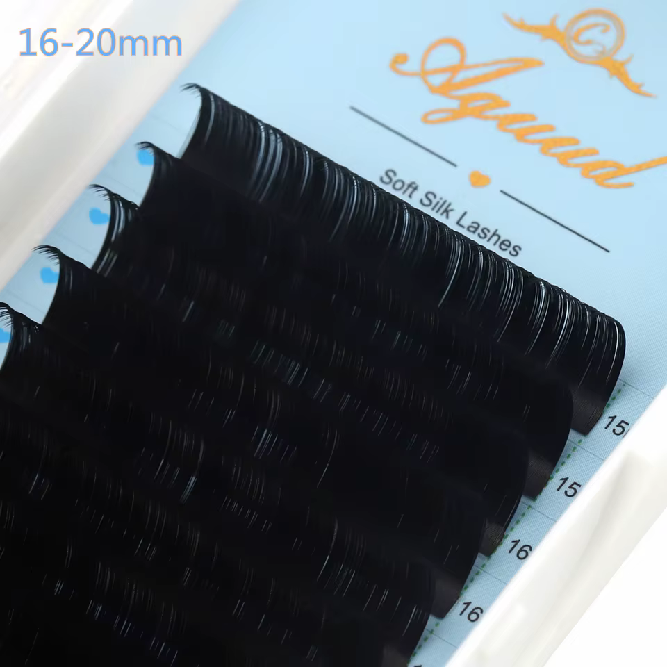 AGUUD-Extensions de Cils Individuels en Faux Vison, 16 Rangées, 16-20mm, 256 Cils en Cachemire Noir,