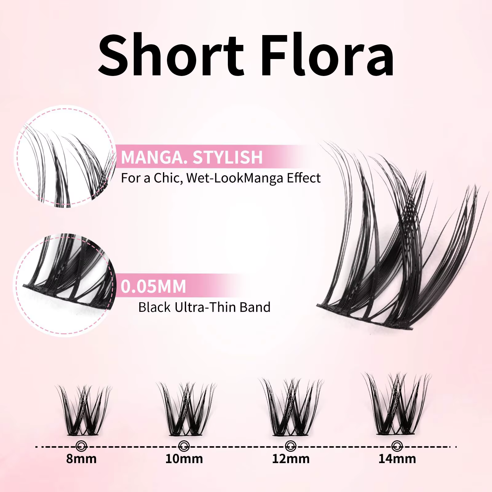 Extensions de cils individuels Manga uCoolMe Lashes Short Fairy Venus Flora 0.05mm, bouquets à espac