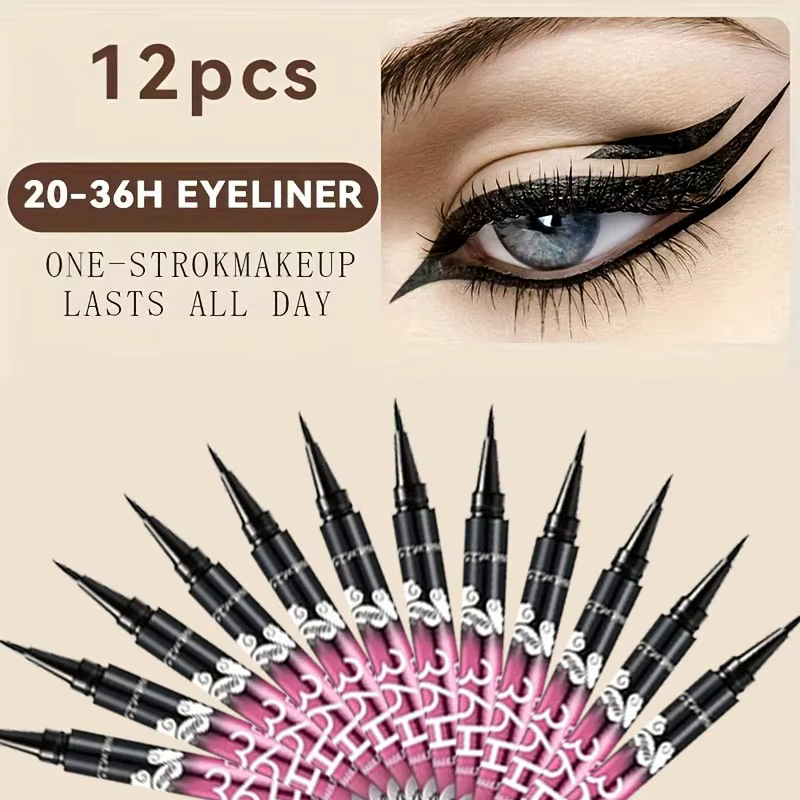 Eyeliner liquide noir ultime, 12 pièces, maquillage chaud, longue durée, étanche, stylo crayon, joli