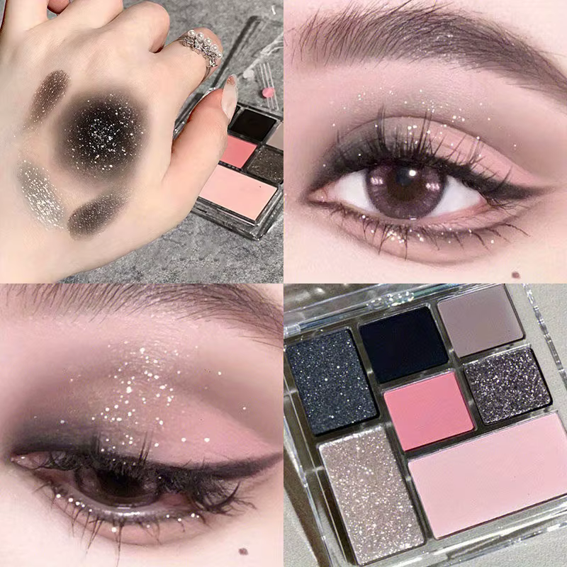 Palette de fards à paupières noirs de 9 couleurs, fard à paupières scintillant mat mélangable teinté