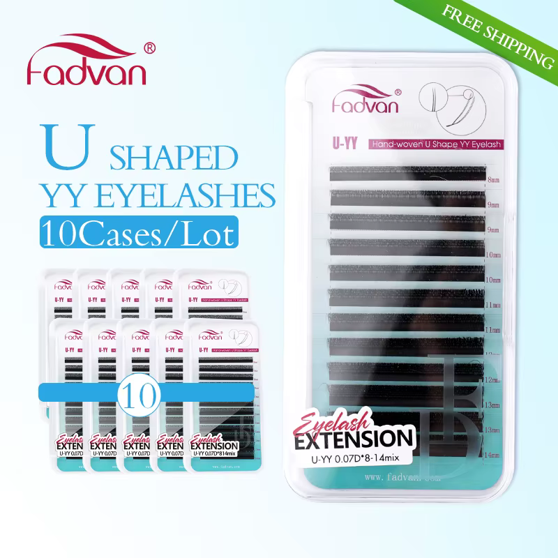FADVAN 10 Pcs Extensions de cils YY en forme de U, cils YY étroits, courbure C D, faux cils doux et
