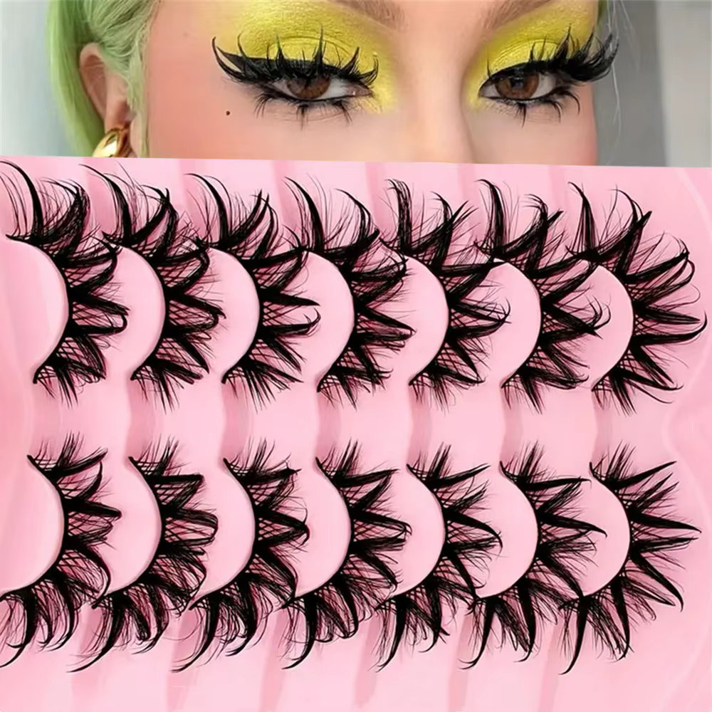 7 paires de cils Manga effet mouillé tendance, volume et courbure prononcés, maquillage longue tenue