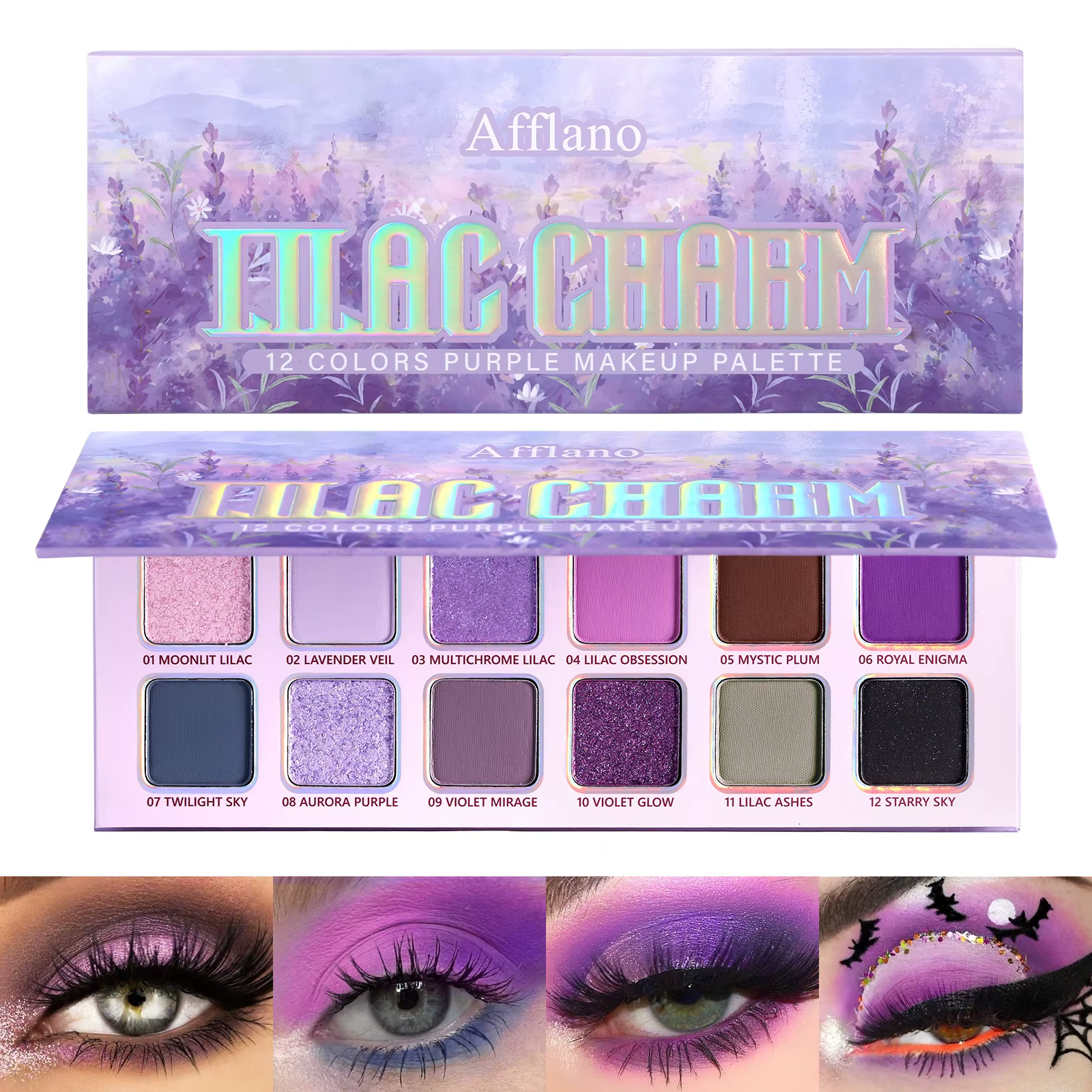 Palette de fards à paupières violets, 12 nuances, lavande violette, paillettes, palette de maquillag