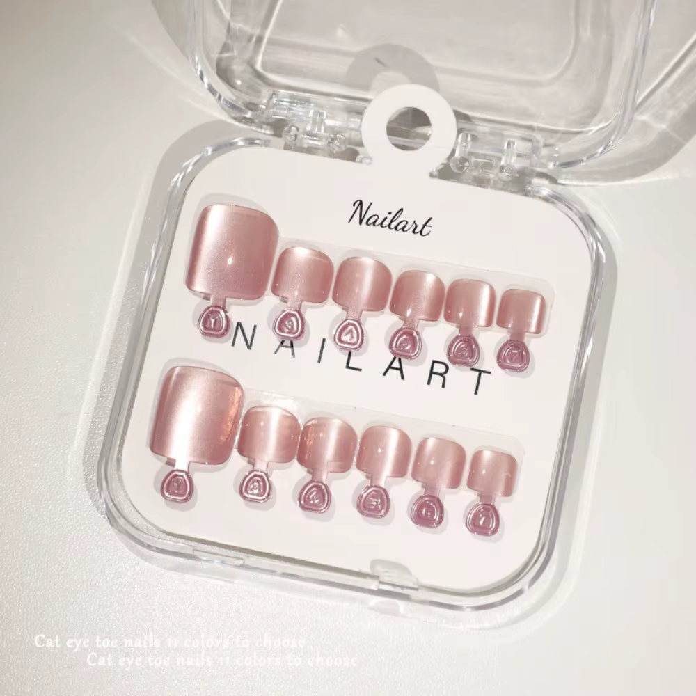 Nouveaux faux ongles pour les orteils, effet œil de chat, faits à la main, brillants, pointes d'ongl