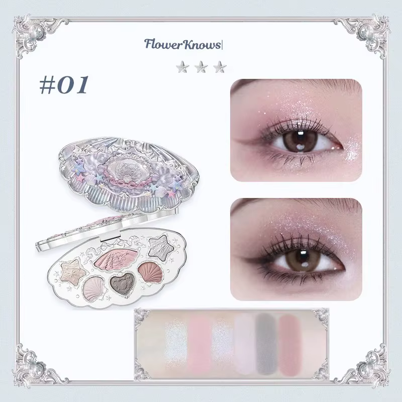 Fard à paupières Flowerknows Strawberry Rococo, paillettes pressées, 5 couleurs, haute pigmentation,