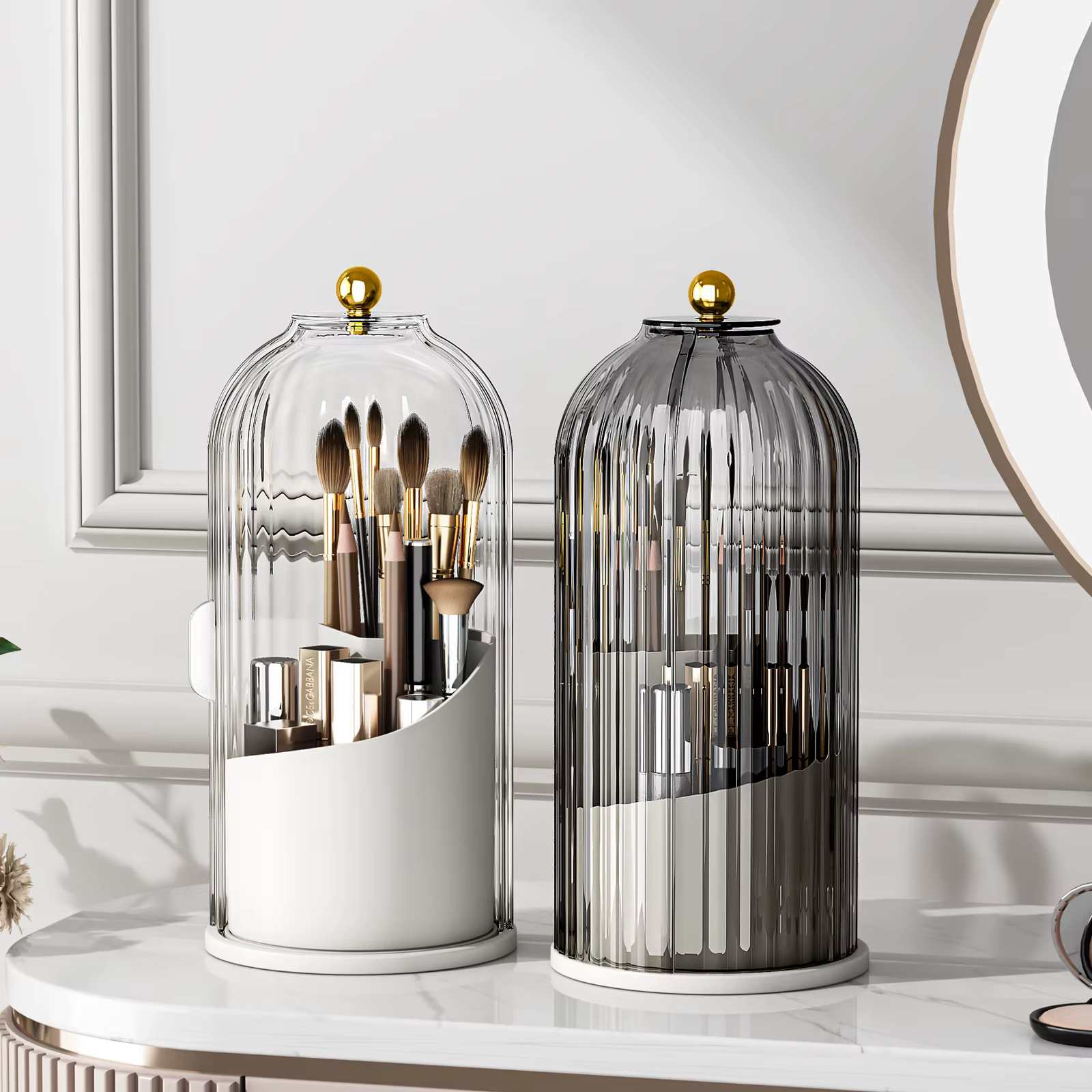 YOOLENS-Porte-pinceau de maquillage avec couvercle, rotation à 360 °, transparent, anti-poussière