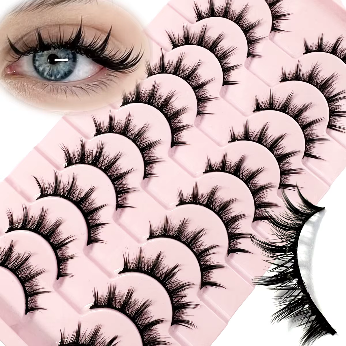 Cils 10 paires Mange cils 3D oeil de chat cils Faux vison cils naturel moelleux Faux cils vaporeux o