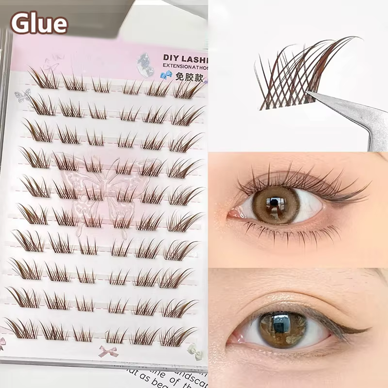 Faux-cils moelleux effet œil de renard, auto-adhésifs, réutilisables, segmentés, épais, ailés, Exten