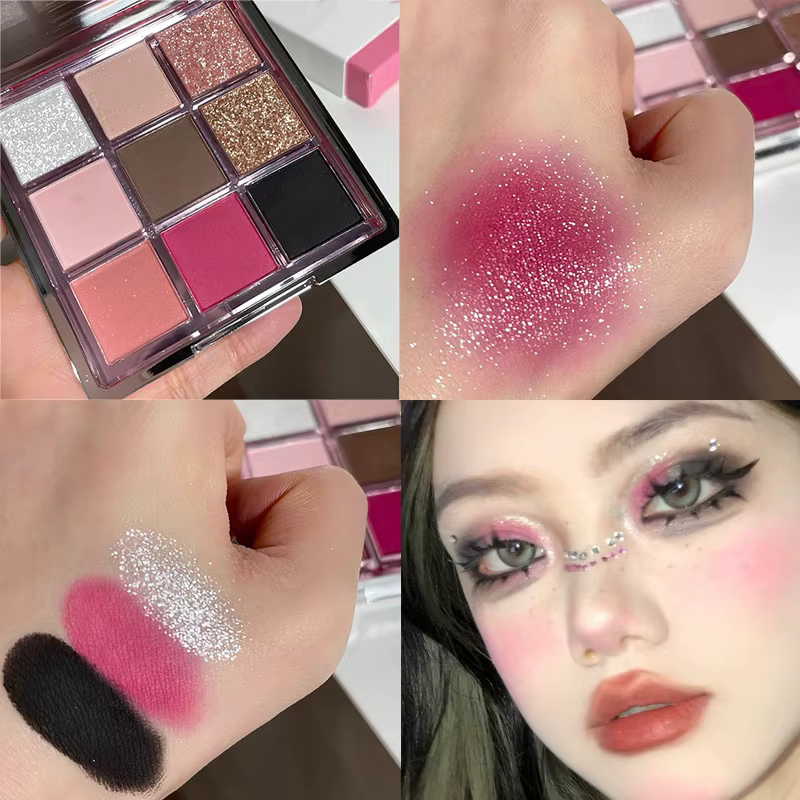 Palette de fards à paupières fumés Punk foncé, 9 couleurs, bleu, noir, perle, mat, maquillage, éclai