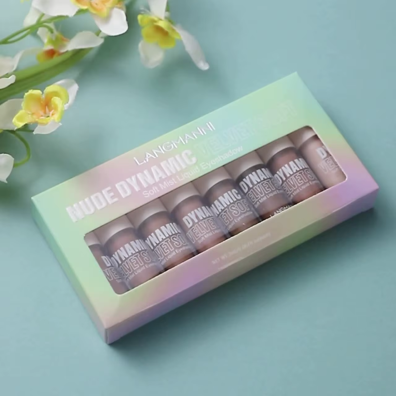 LANGMANNI Kit de fard à paupières liquide 8 couleurs avec finitions mates et scintillantes teinte pi