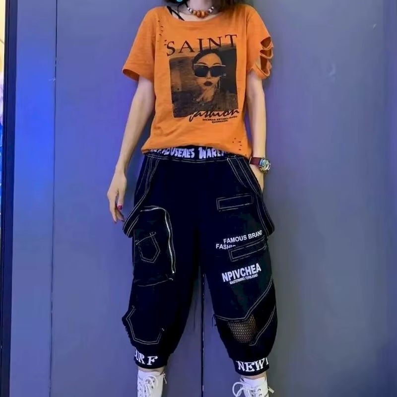 T-shirt en coton imprimé à motif d'oeil pour femmes, manches courtes, design de mode, tendance d'été