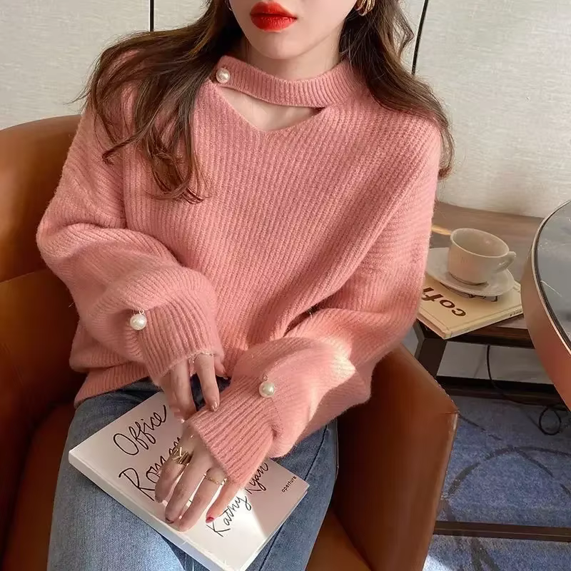 Pull en tricot à col en V rouge pour femme, pulls au crochet, tricots chauds, mode coréenne vintage,