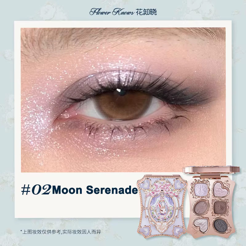 Palette de maquillage Flower Knows Bunny Garden 6 couleurs, blush, illuminateur, thème lapin mignon
