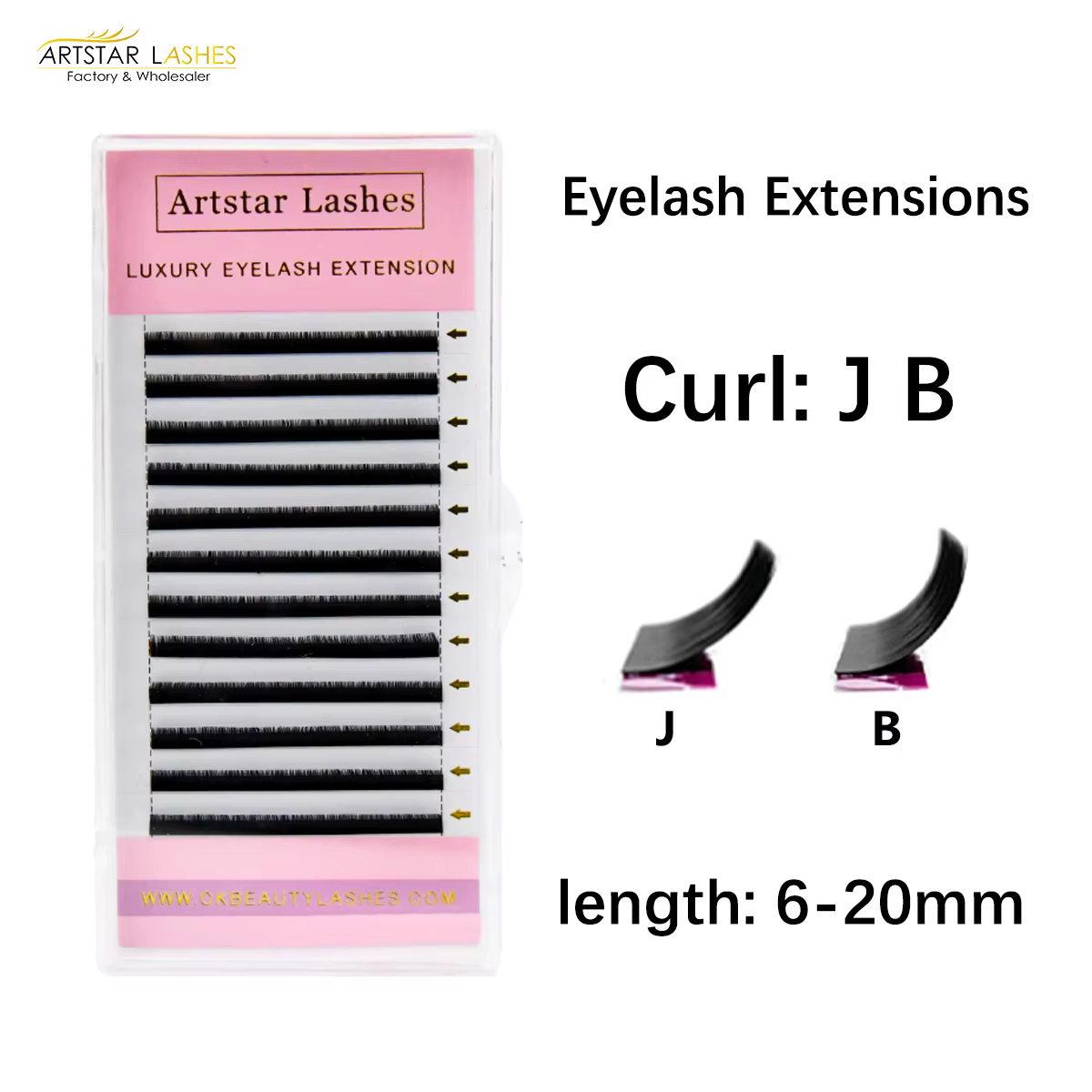 ARTSTAR 12 rangées/plateau faux cils J B Curl 6-20mm Extensions de cils noir mat outil de maquillage