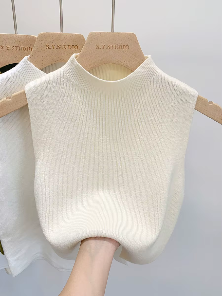 Femmes tricoté débardeur été automne mince pull court sans manches solide printemps automne chandail