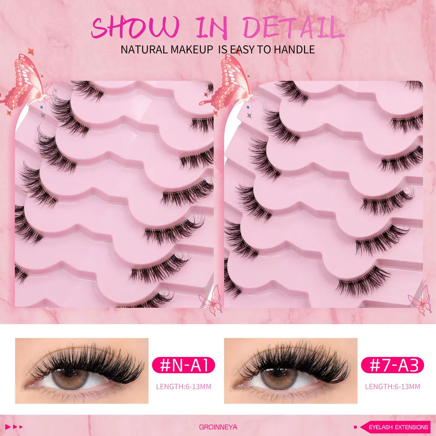 Veltrinay – demi-cils naturels pour chat, doux et vaporeux, avec bande Invisible transparente, faux