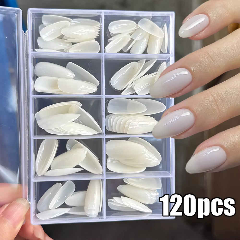 288 pièces/boîte couleur unie amande faux ongles moyen coloré Simple presse sur ongles mixte couvert
