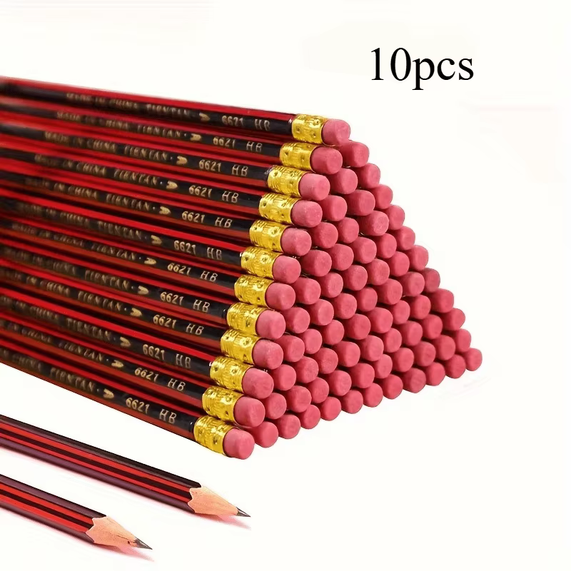 Crayons en bois HB avec gommes – Bûches rouges et noires pour écrire, dessiner et croquis – Idéal po