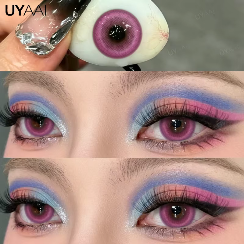 UYAAI-Lentilles Annuelles Bleues et Roses, Série Bonbons de Maquillage à la Mode, 1 Paire