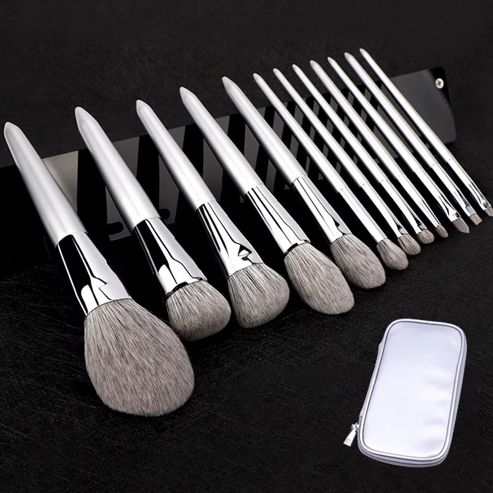 KLINA 12 pièces Kit de pinceaux de maquillage professionnel naturel chèvre cheveux fond de teint pou