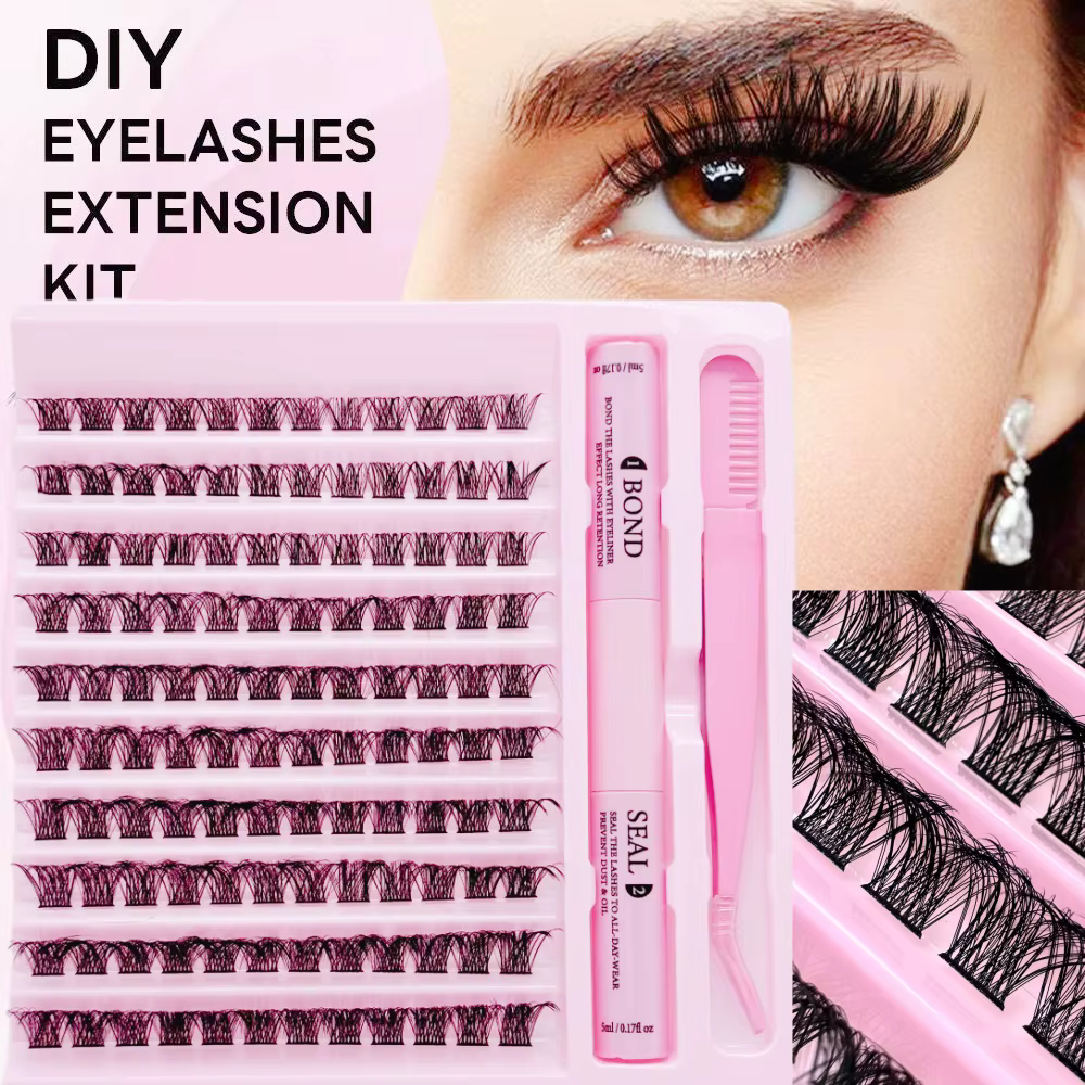 Ensemble de cils en grappe - Kit d'extension de cils DIY pour salon de coiffure |   Installation fac