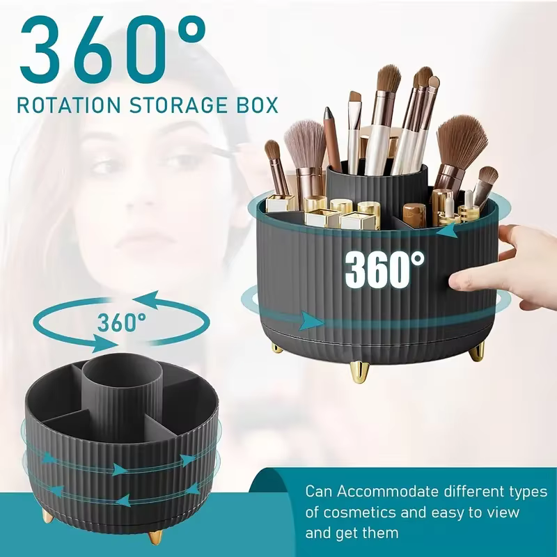 Porte-pinceaux de maquillage rotatif à 360 °, stockage de bureau multifonctionnel, stockage de cosmé