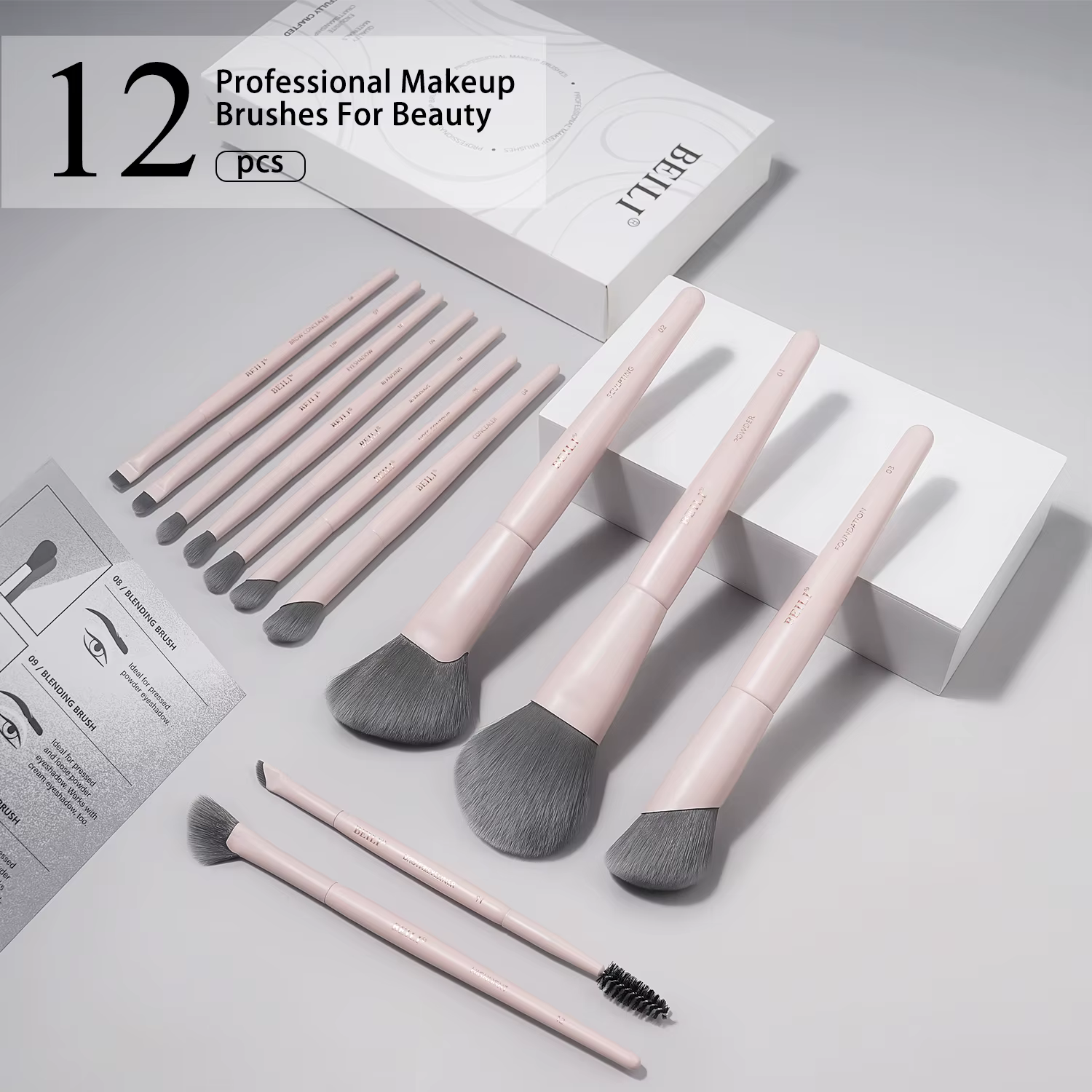 BEILI – ensemble de pinceaux de maquillage professionnels végétaliens, 12 pièces, maïs, bambou, soie