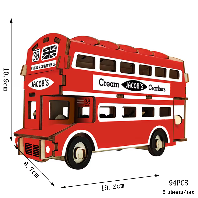 Bus rétro style européen camping-car 3D voiture en bois Puzzle bricolage bateau à voile avion constr