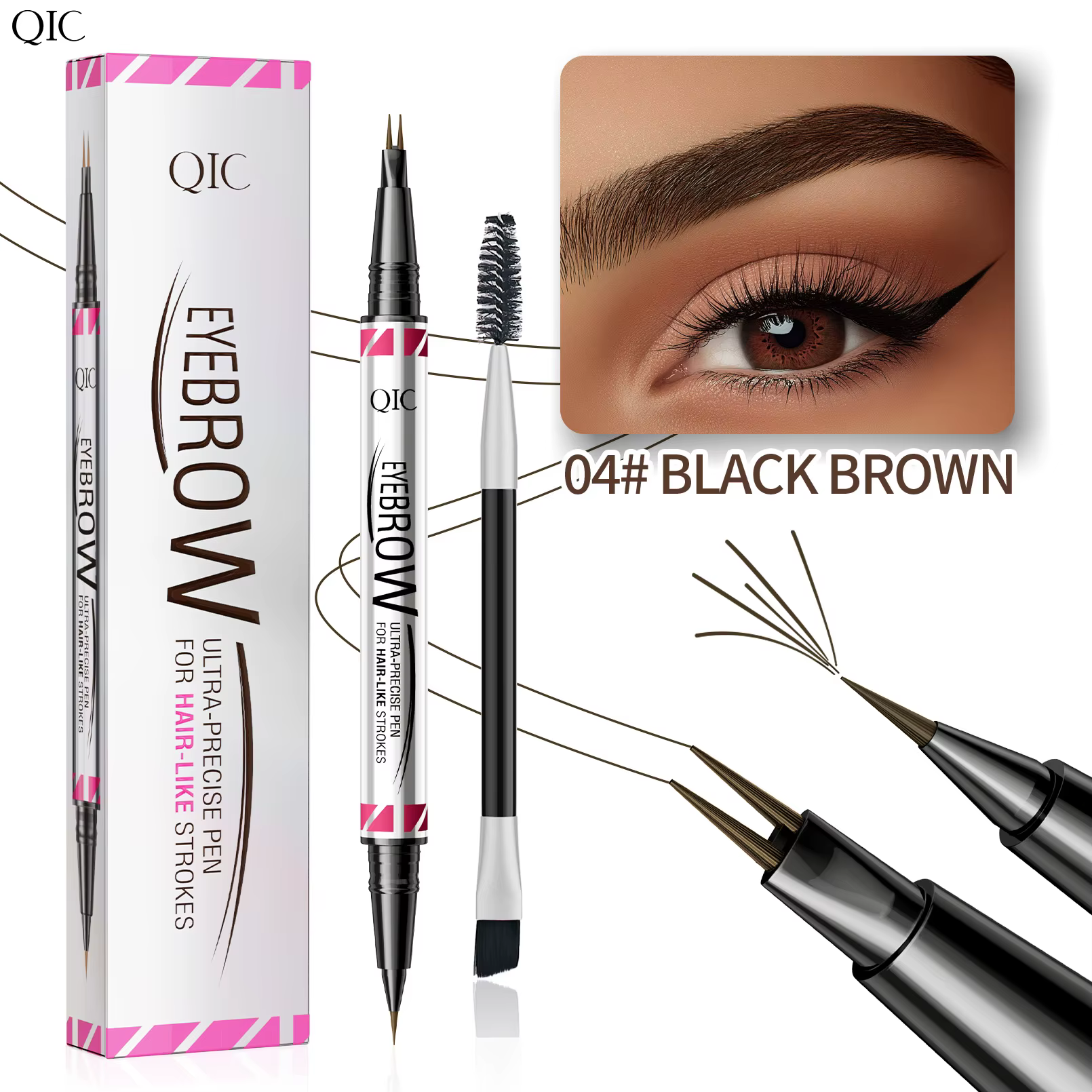 Crayon à sourcils waterproof avec pointe micro-lame et marqueur liquide à sourcils à embout brosse, 